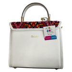 Bolso de Cuero Blanco con Tejido Artesanal y Llavero