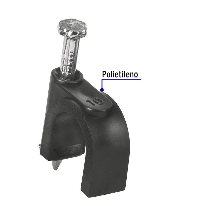 Grapa Negra con Clavo de 10 mm para Cable Redondo