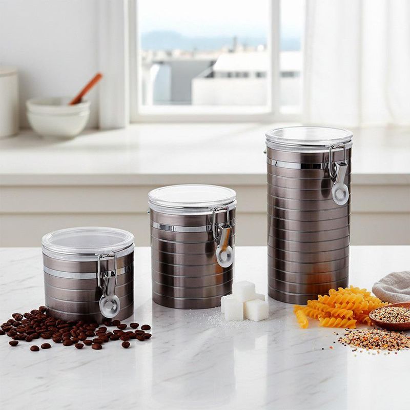 Set de 3 Frascos Plateados con Tapa