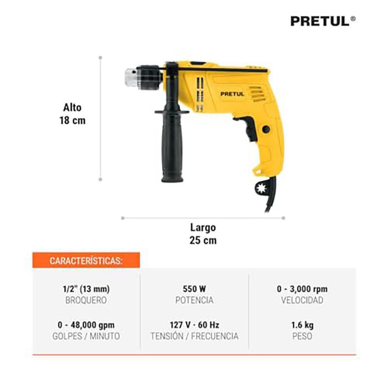 Rotomartillo Doméstico de 550 W Mandril de 1/2 plg