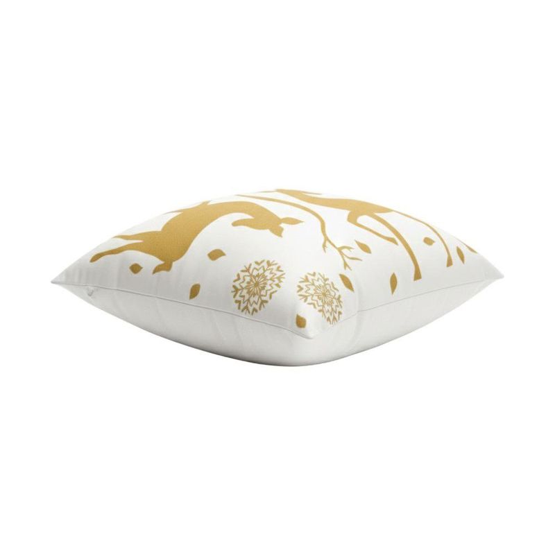 Cojín Navideño Blanco con Renos Dorados