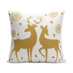 Cojín Navideño Blanco con Renos Dorados