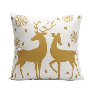 Cojín Navideño Blanco con Renos Dorados