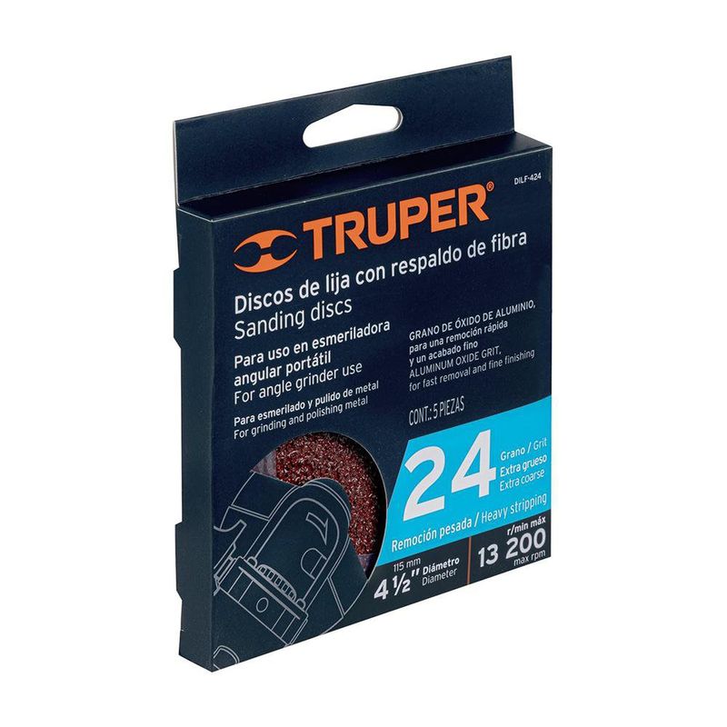 Discos de Lija Grano 24 4 1/2 Plg 5 Pzas