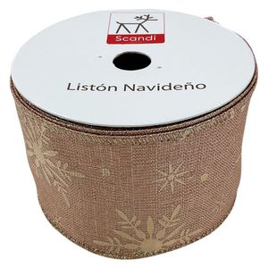 Listón Navideño cpn Copos de 2.5 plg x 9 yardas Color Dorado
