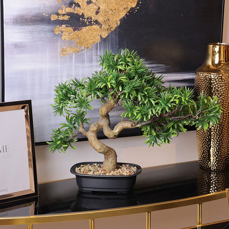 Bonsái Decorativo Verde con Maceta Negra