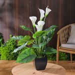 Flor Cartuchos Blancos Artificial con Maceta Negra