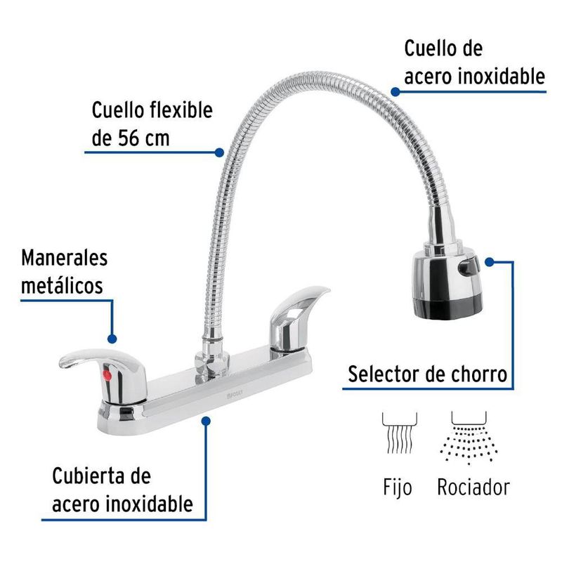 Grifo Mezclador para Lavatrastos Flexible 8 Plg Cromo
