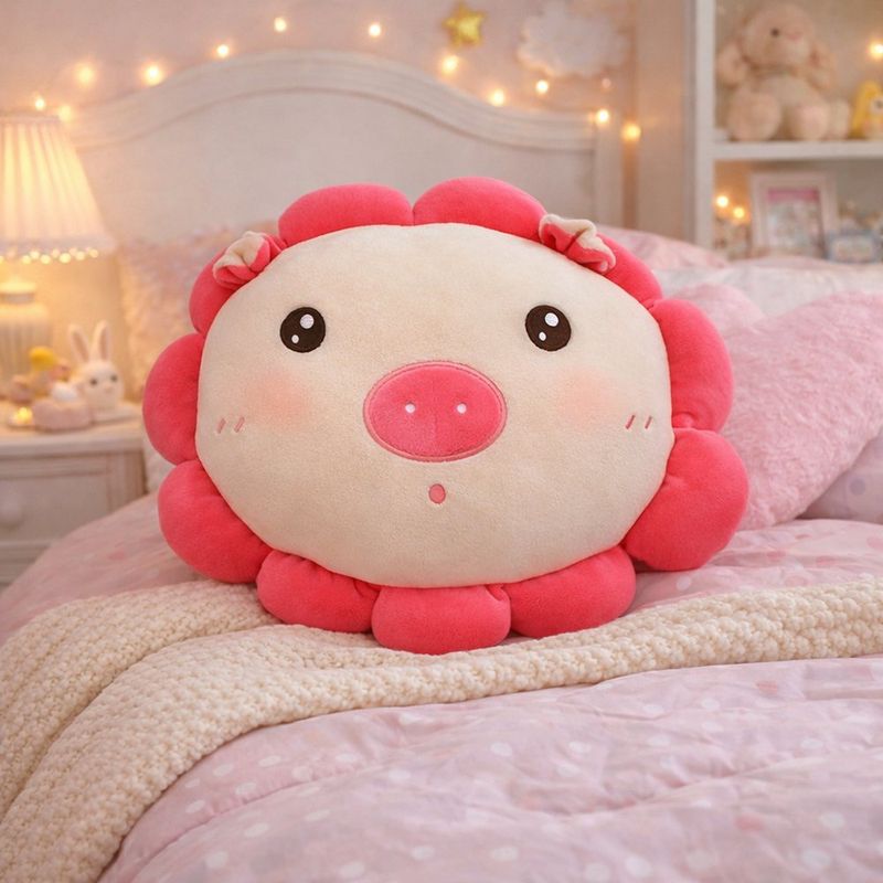 Cojín de Peluche 12 Plg con Diseño de Cerdito Rosado
