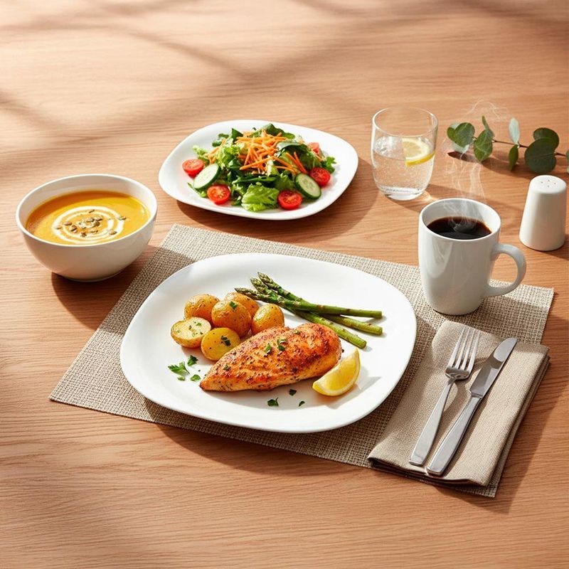 Vajilla Cuadrada Blanca 16 Pzas