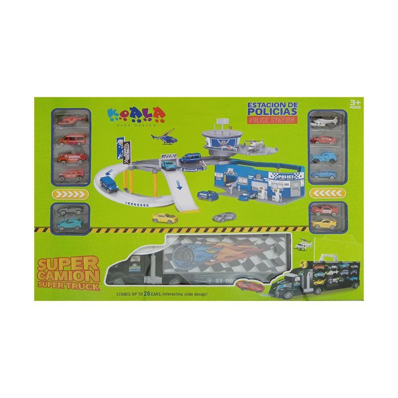 Estación de Bomberos con Rampas y Vehículos