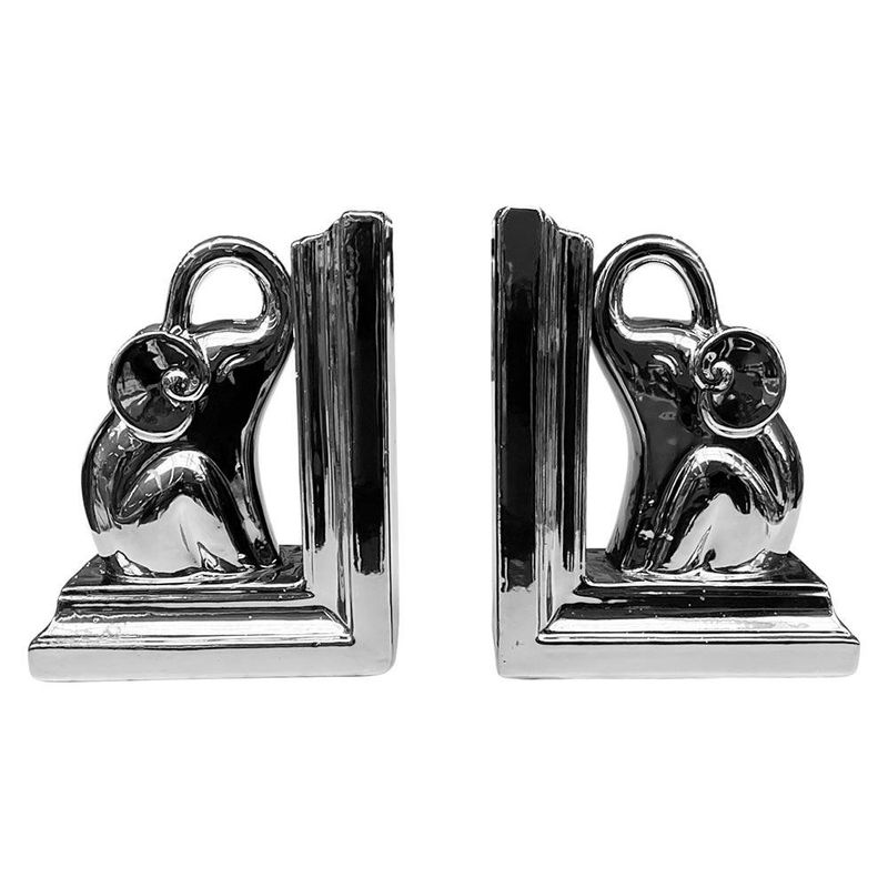 Sujeta Libros Plateado Elefantes Decorativos 2 Piezas