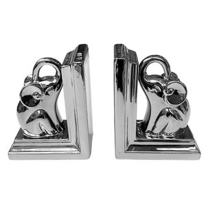 Sujeta Libros Plateado Elefantes Decorativos 2 Piezas