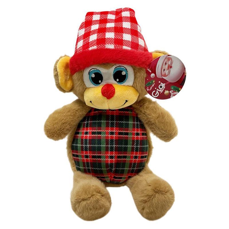 Peluche Mono Navideño con Gorro Rojo a Cuadros
