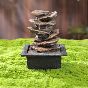 Fuente con Luz y Rocas Apiladas de 8 Niveles