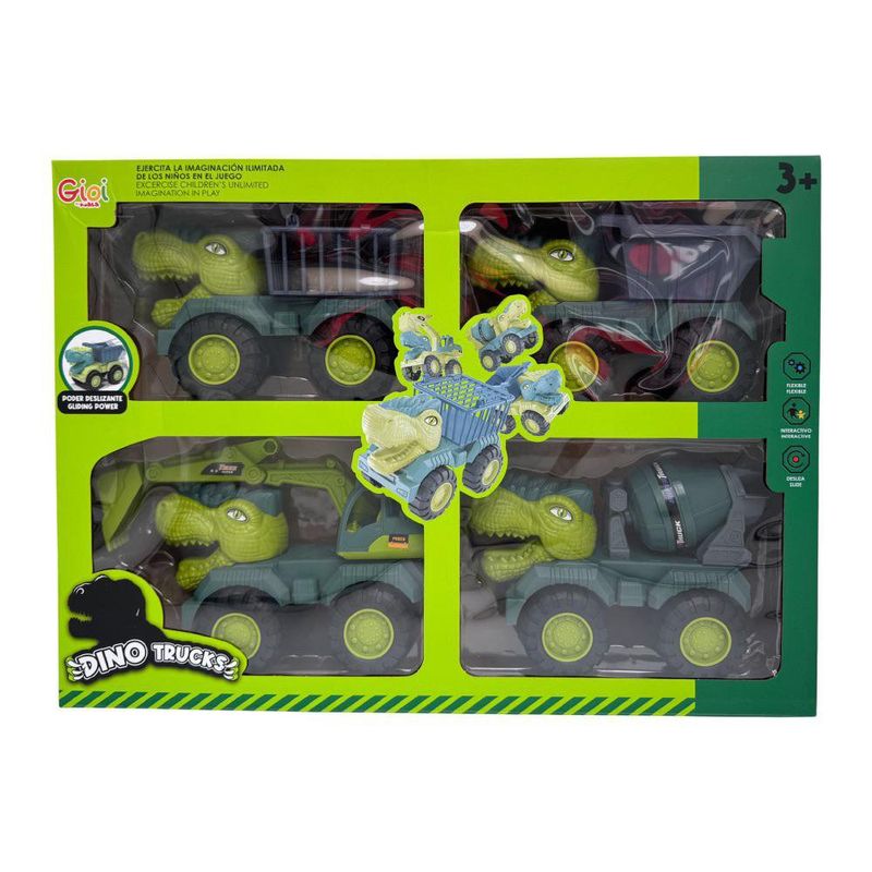 Set de 4 Vehículos de Construcción Dino Verdes