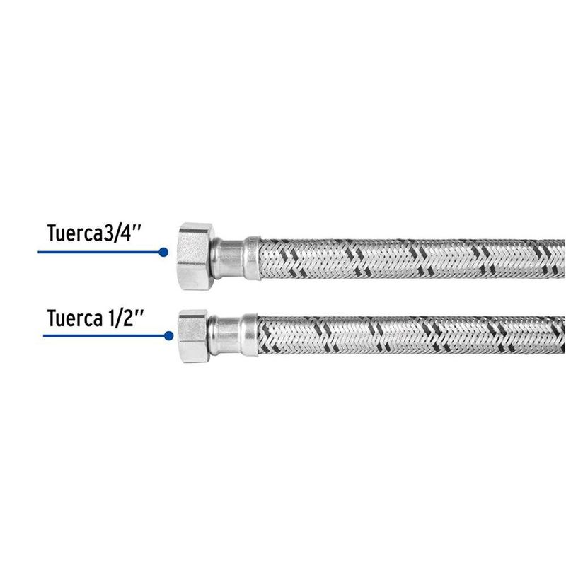 Manguera para Calentador Trenzada Inoxidable 1/2 Plg x 3/4 Plg 60 Cm