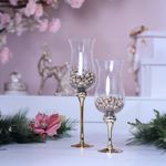 Candelero de Vidrio con Base Dorada