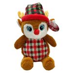 Peluche Reno Navideño con Gorro de Cuadros
