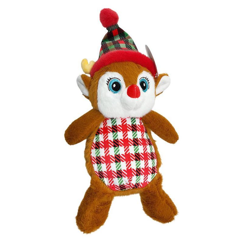 Peluche Reno Navideño con Gorro de Cuadros