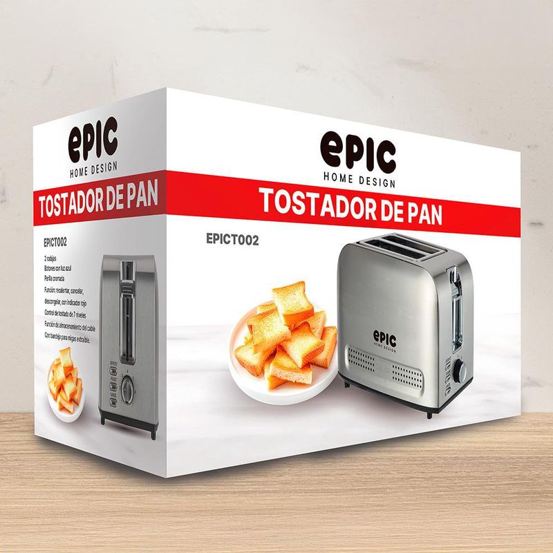 Tostador de Acero Inoxidable 2 Ranuras con 7 Niveles 850 W