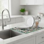 Alfombra para Secar Platos Flores Rosadas