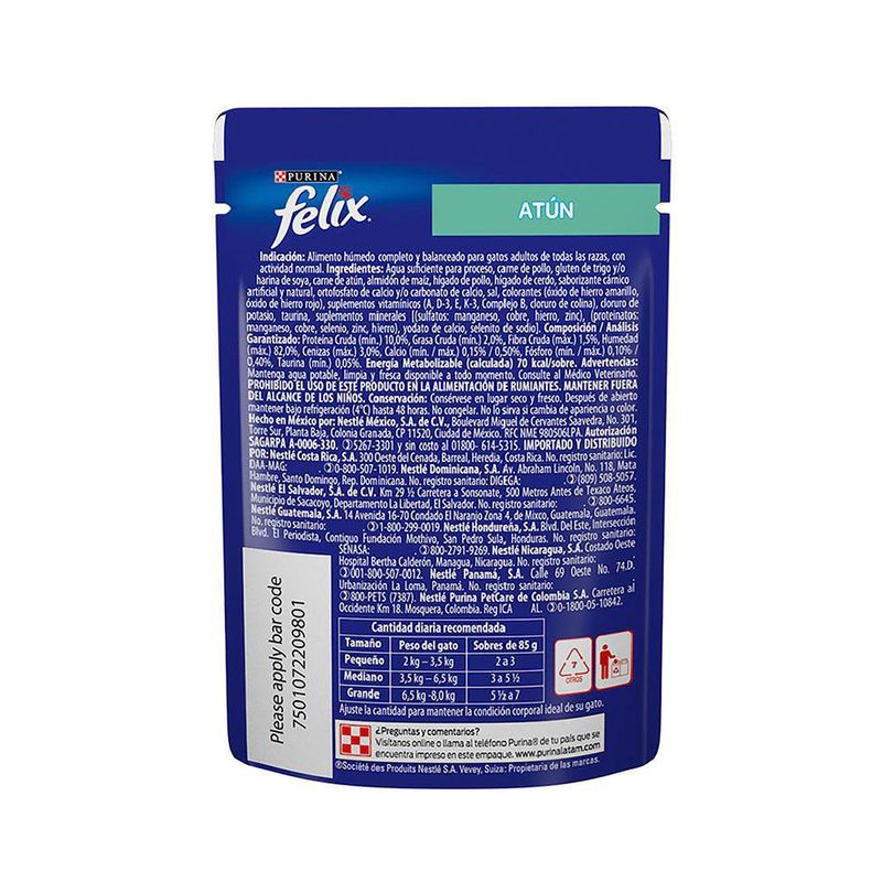 Sobre De Comida Para Gato Sabor Atún En Salsa 85 G - Purina Felix