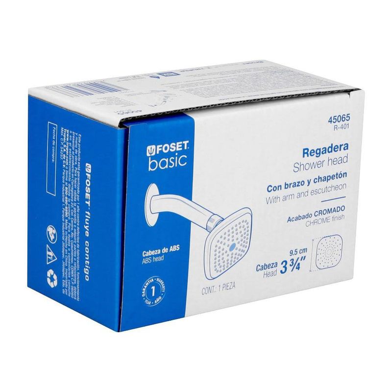 Regadera con Brazo Cuadrada 3 3/4 Plg Color Cromo