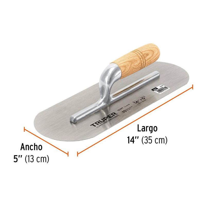 Llana Punta Redonda con Mango de Madera de 14 x 5 plg