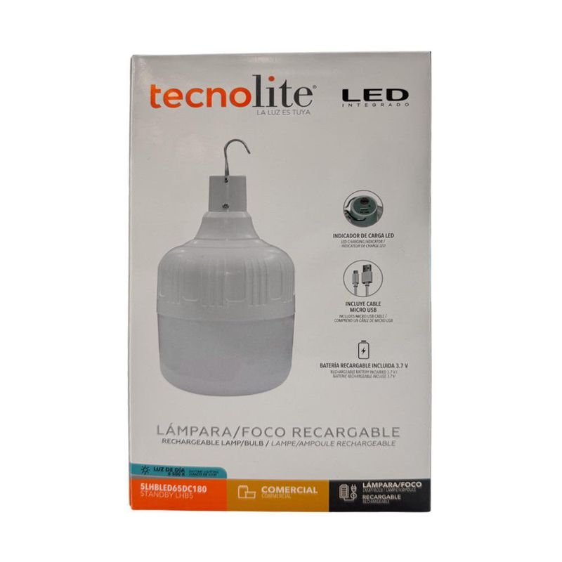 Lámpara Recargable LED 5 W con Gancho y Cable USB
