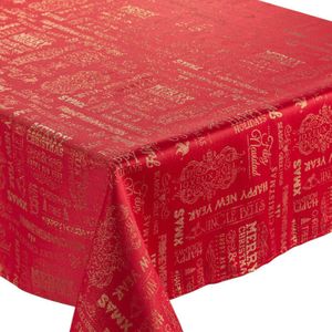 Mantel Rectangular Navideño Rojo y Dorado 180 X 280 Cm