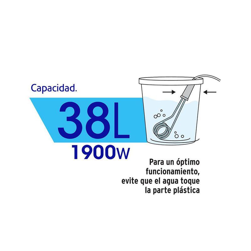 Calentador de Inmersión para Agua 38 Litros 1.9 kW