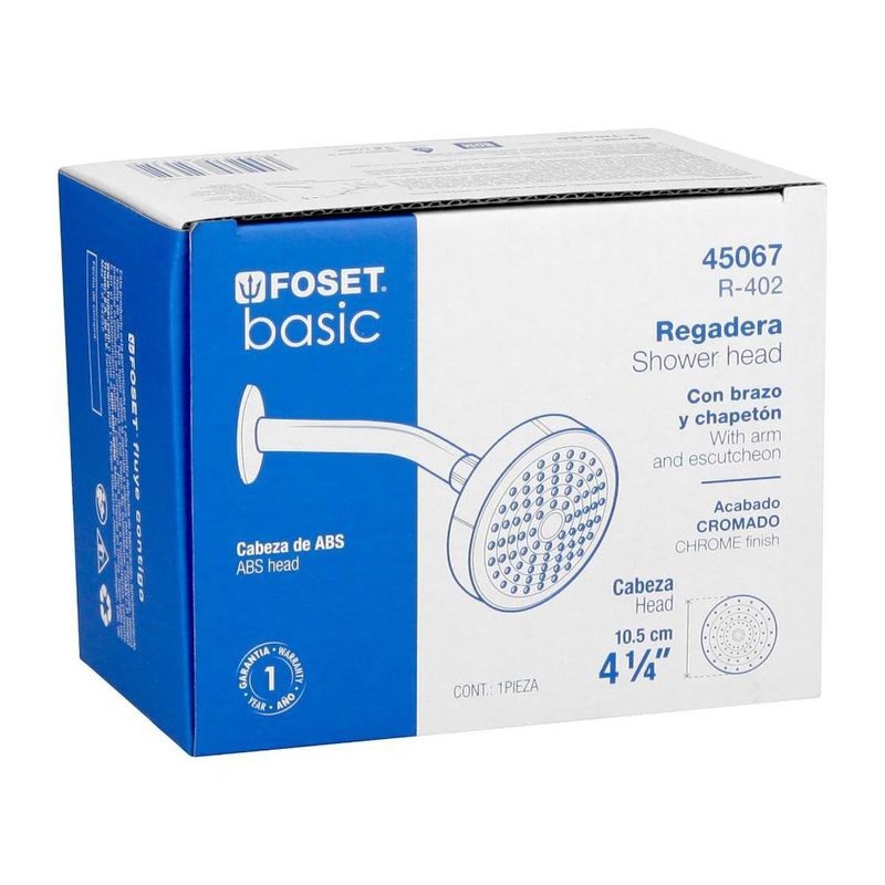 Regadera con Brazo Redonda 4 1/2 Plg Color Cromo