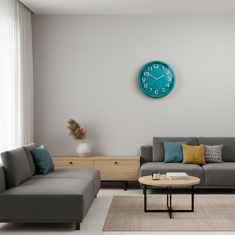 Reloj de Pared Color Aqua con Números Grandes Blancos