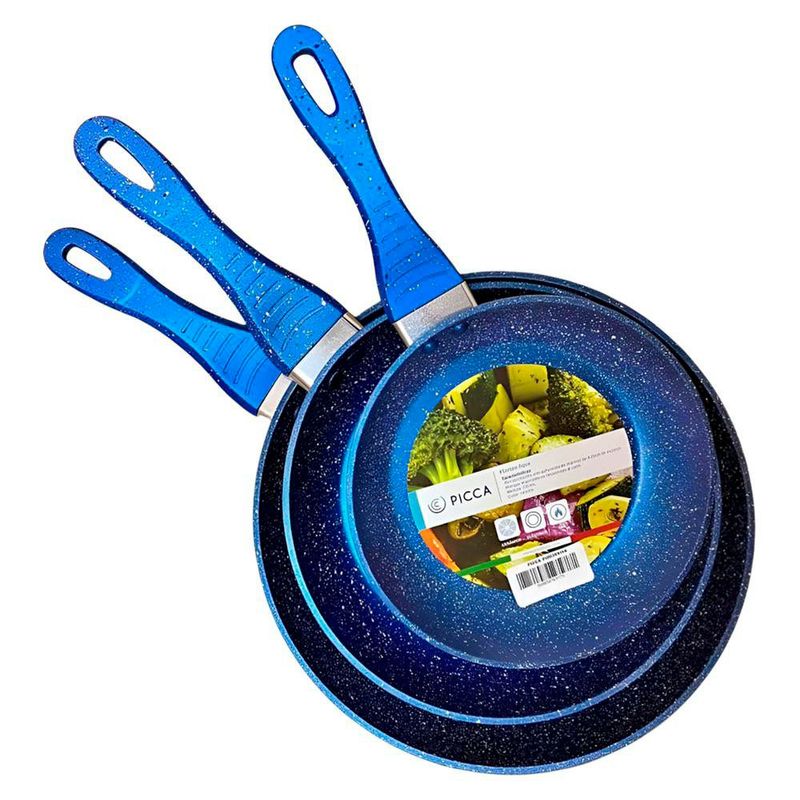 Set de 3 Sartenes Efecto Mármol Azul