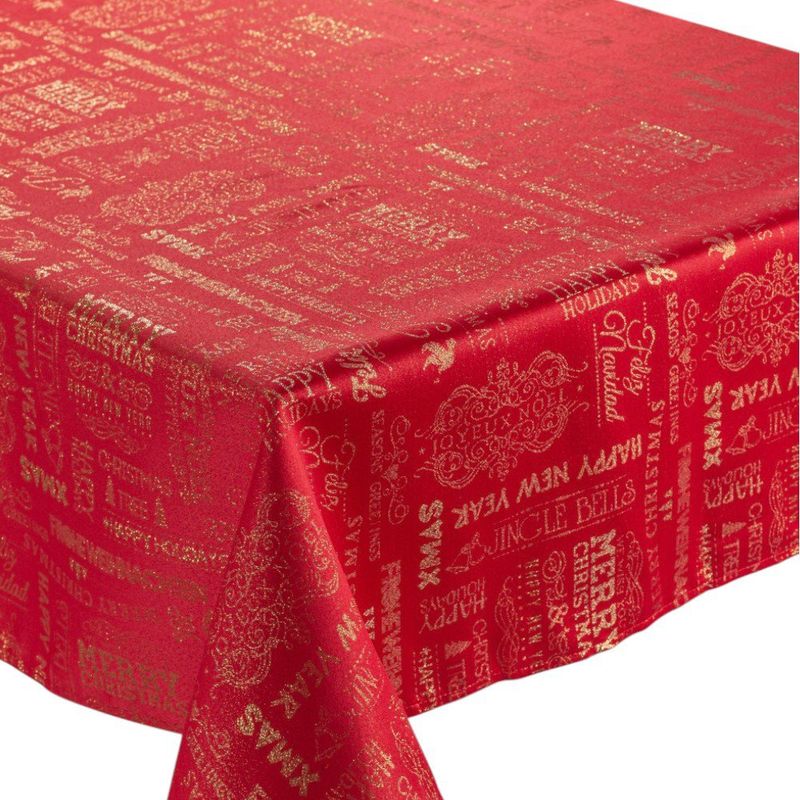 Mantel Rectangular Navideño Rojo y Dorado