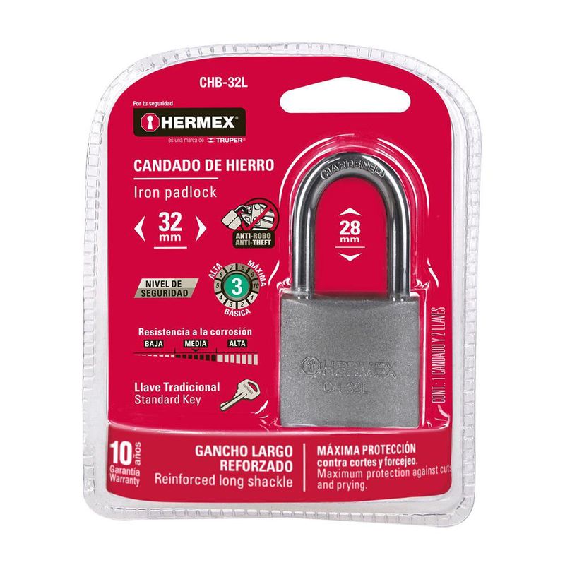 Candado de Hierro en Blíster para Seguridad de 32 Mm