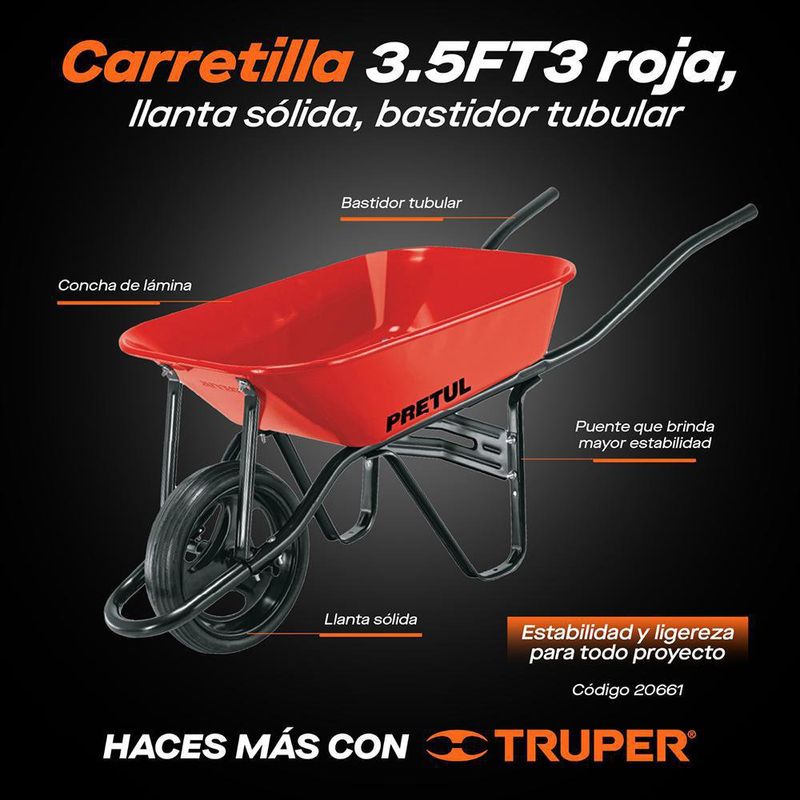 Carretilla de Metal Rojo de 3.5 Pies³