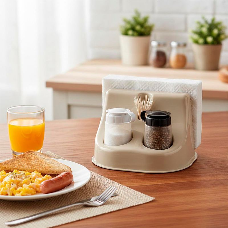 Set Servilletero más Salero y Pimentero Color Marfil