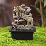 Fuente Decorativa con Luz y Elefantes en Rocas con Cascada