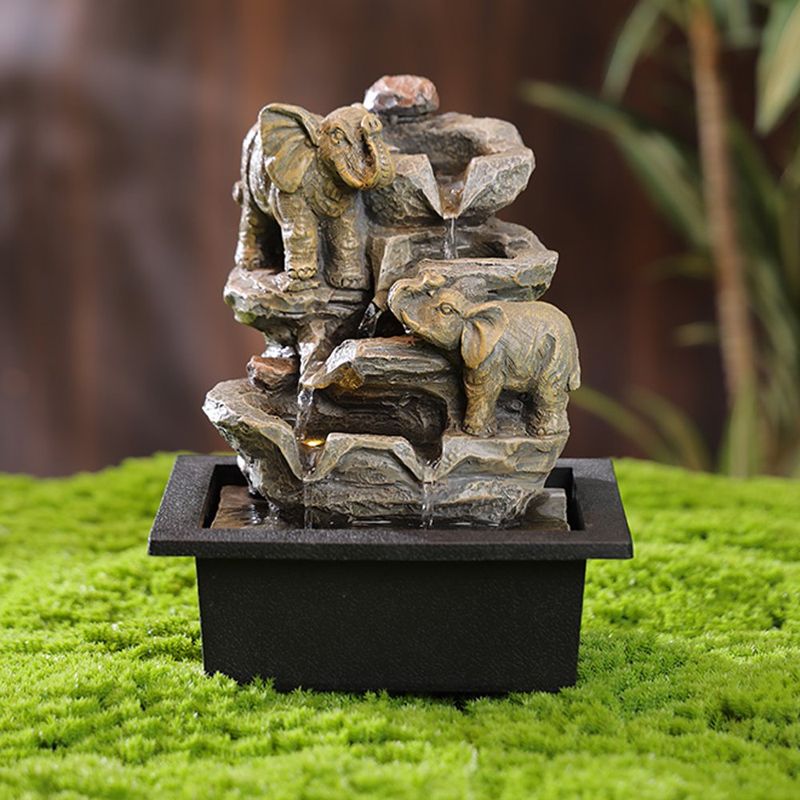Fuente Decorativa con Luz y Elefantes en Rocas con Cascada