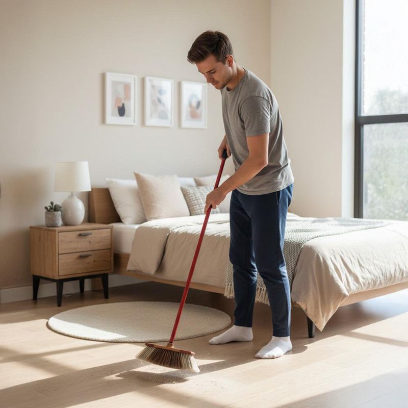 Escoba con Cerdas Bicolor y Mango Metálico