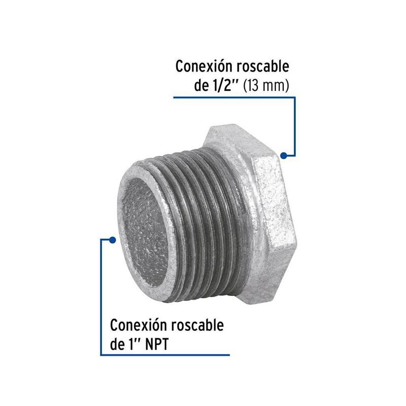 Reductor Bushing de Acero Galvanizado con Rosca 3/8 Plg x1/4 Plg