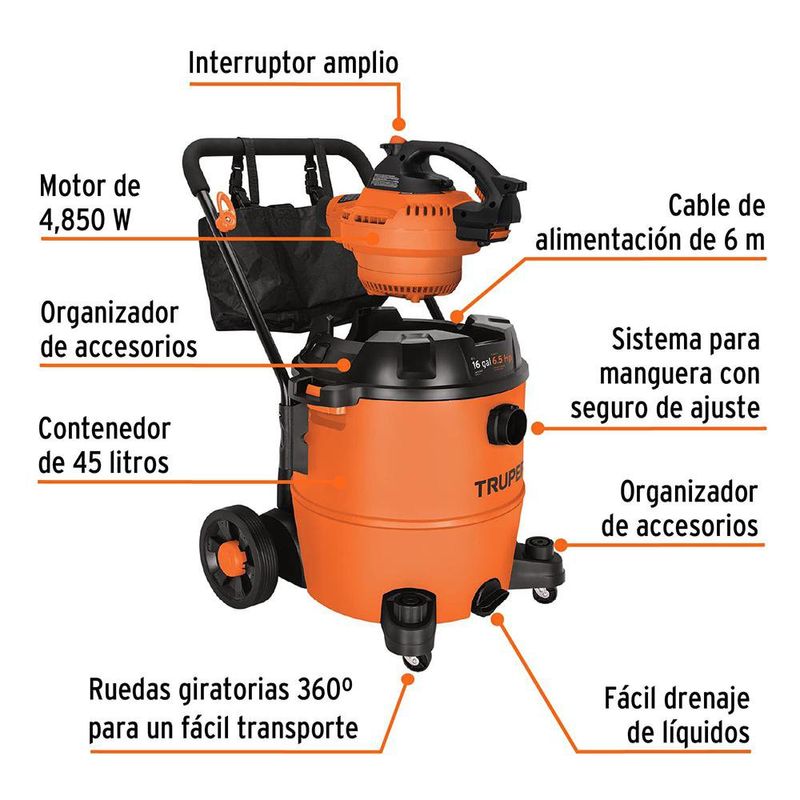 Aspiradora para Solidos y  Liquidos con Soplador  Desmontable 45 L