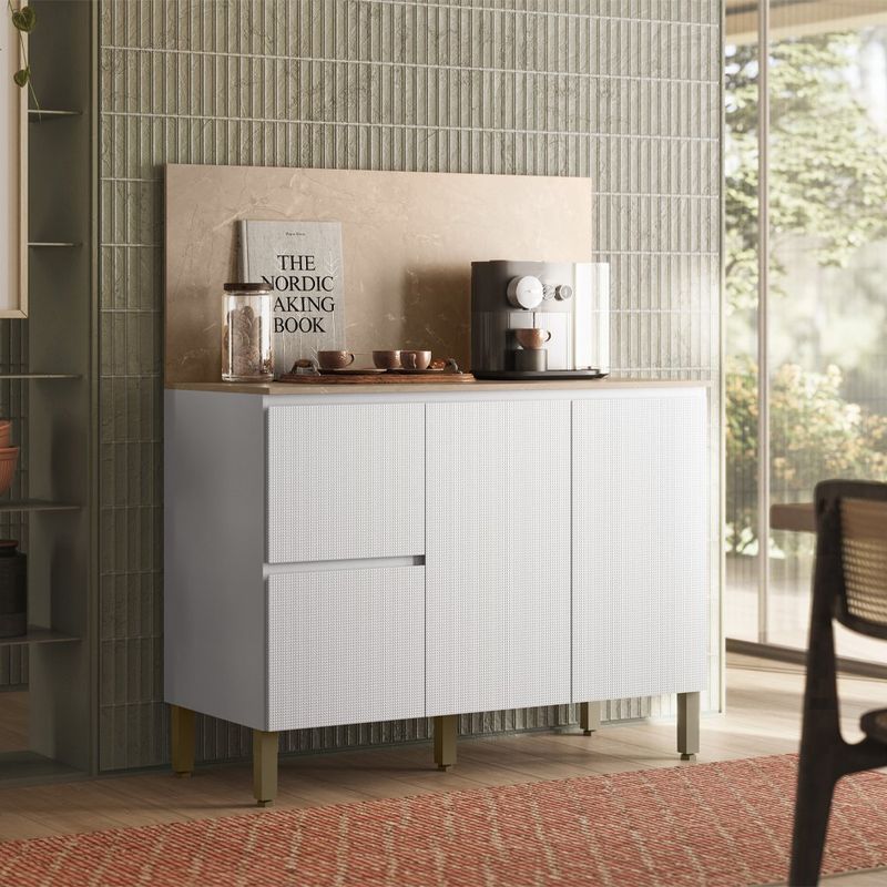 Gabinete Base Art con 3 Puertas Color Blanco y Beige para Cocina de 120 cm
