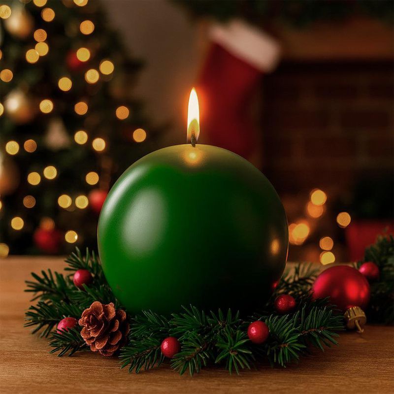 Vela Esférica Verde Grande para Decoración Navideña