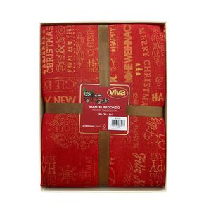 Mantel Redondo Rojo y Dorado Navideño 180 Cm