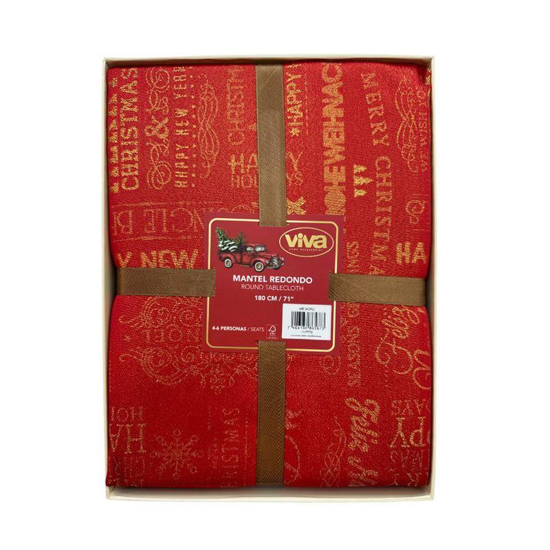 Mantel Redondo Rojo y Dorado Navideño