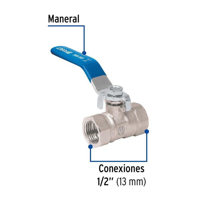 Válvula Bola 1/2 Plg de Latón con Rosca