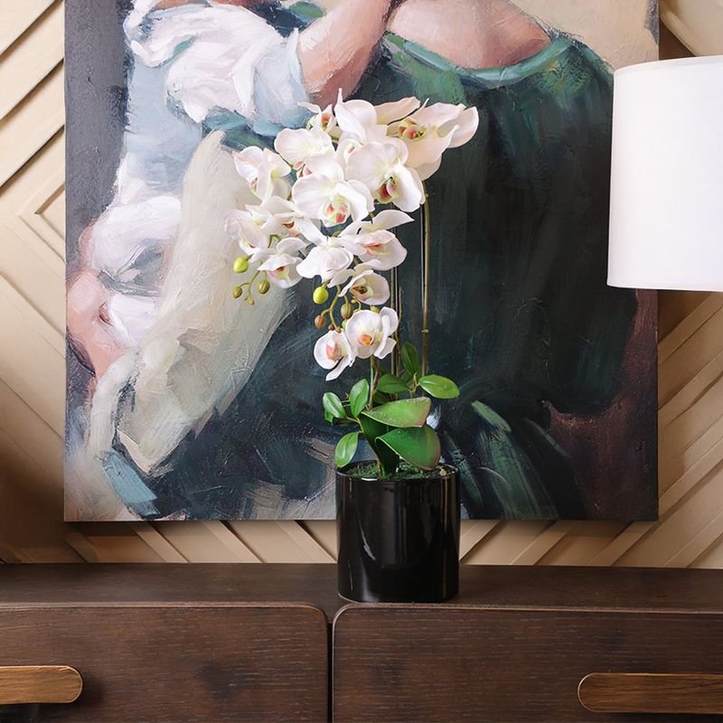 Orquídea Blanca Artificial con Maceta Negra